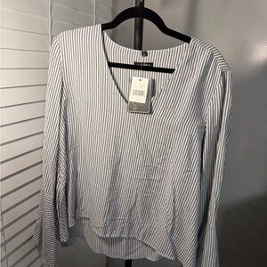 JACHS Girlfriend Blue and White Striped Blouse